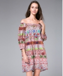 Printed off-the-shoulder silk crepe mini dress